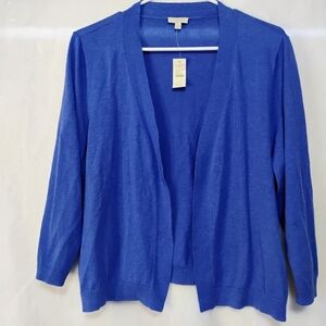 Talbots Blue Lightweight Open Cardigan Long Sleeve Cropped Womens Large NEW A